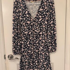 Boden Navy and White Paisley Long Sleeve Dress